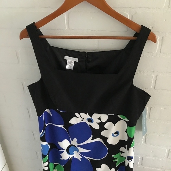 NWT London Times Mini Dress Black/Kelly Green/Blue Mod floral Retro Size 14 - Picture 6 of 11